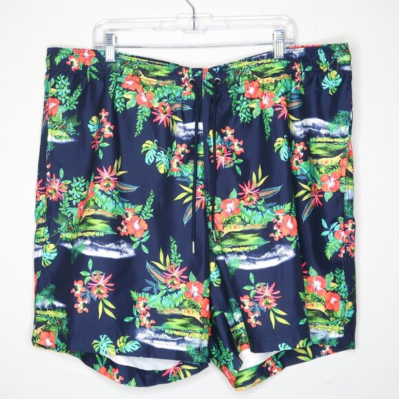 Lands' End Other - Lands End Mens Swim Trunks XXL 44-46 Navy Blue Hawaiian Tropical Resort Vacation